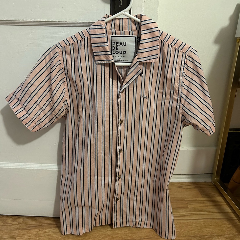Peau De Loup Pink and Black Striped Button-Down Shirt